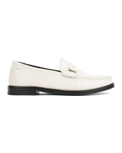 Saint Laurent White Perlen logo loafers