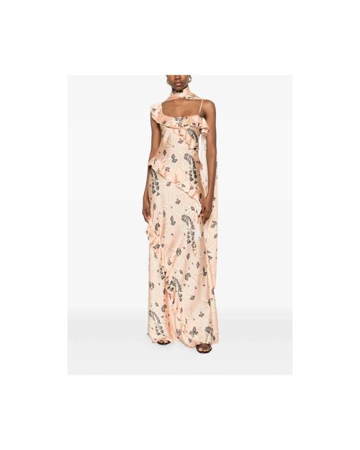 Siedres Kleedjes ,Veelkleurig ,Polyester Monica Ruffled Satin Maxi Jurk in het Pink