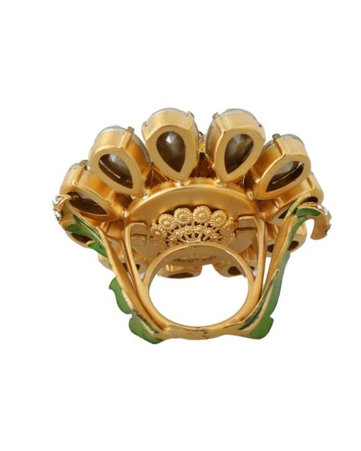 Dolce & Gabbana Metallic Gold messing kristall blumen statement ring