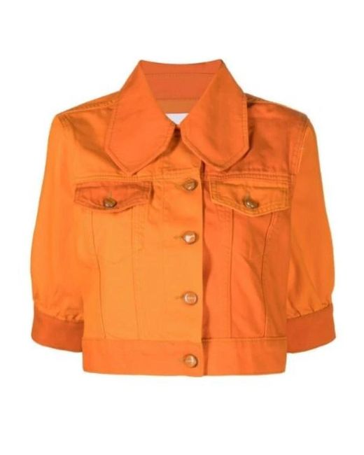 Ganni Orange Ade denim puff sleeve jacket