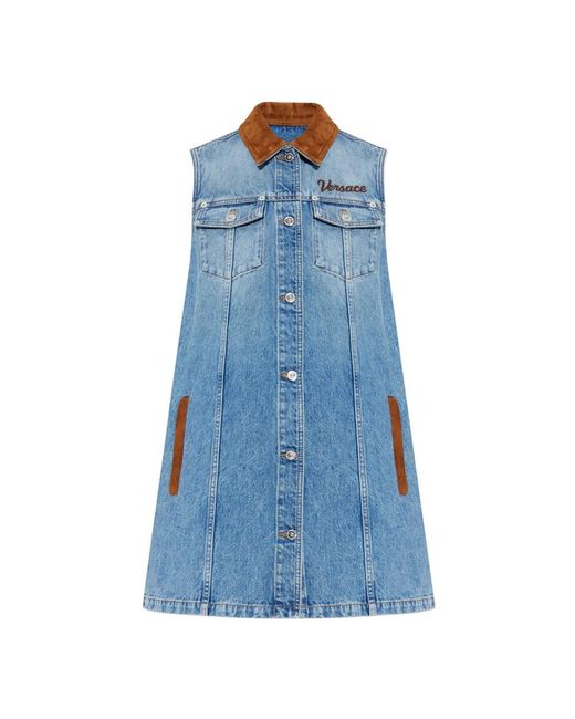 Versace Kleedjes ,Blauw ,Denim Denim A-Lijn Jurk in het Blue