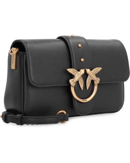 Pinko Black Mini Slouchy Leder Schultertasche Mit Love Birds Schnalle