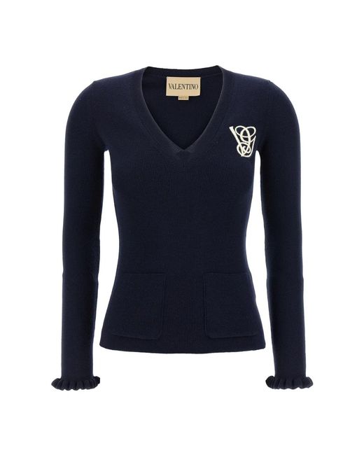 Valentino Garavani Blue V-Neck Knitwear