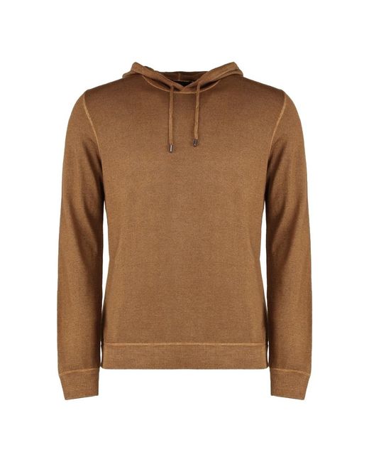 Moorer Geribbelde Gebreide Wollen Hoodie in het Brown voor heren