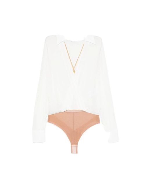 Elisabetta Franchi White Chain-Detail Wrap-Front Bodie