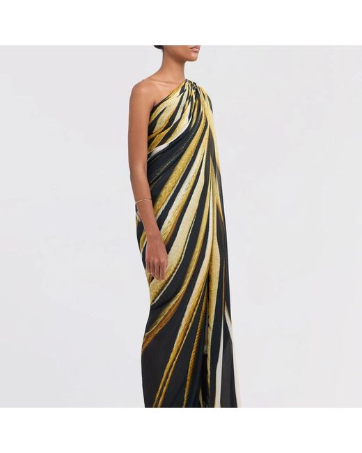 Roberto Cavalli Kleedjes ,Veelkleurig ,Gouden Print One-Shoulder Caftan Jurk in het Multicolor