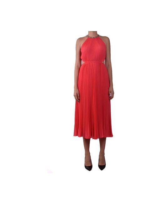 Michael Kors Red Pleated Sleeveless Midi Dress