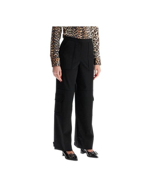 Wide Trousers Ganni de color Black