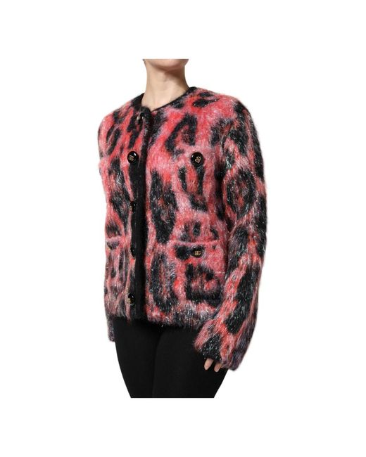 Dolce & Gabbana Truien & Vesten ,Veelkleurig ,Wol Rode Mohair Wol Knoop-Down Cardigan in het Red