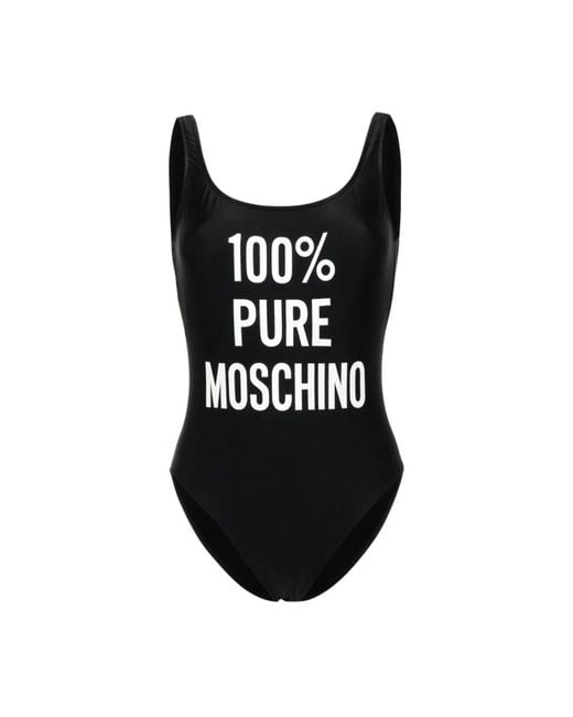 Traje de baño negro con estampado de logotipo Moschino de color Black