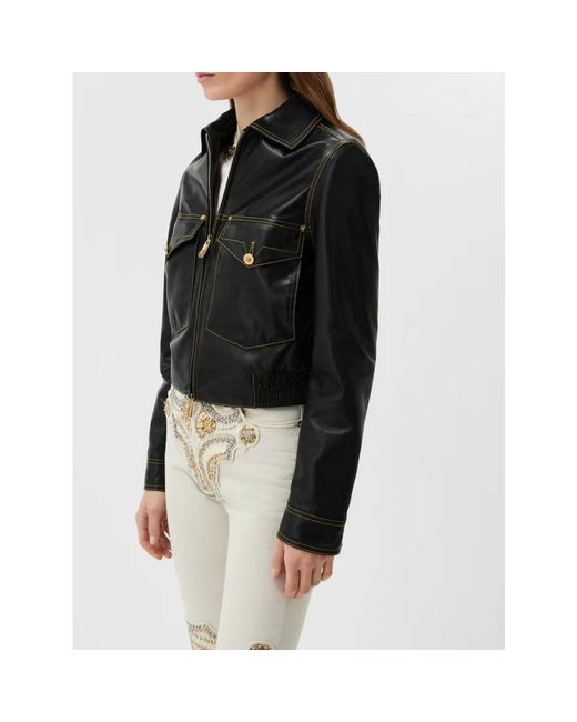 Leather Jackets Versace de color Black
