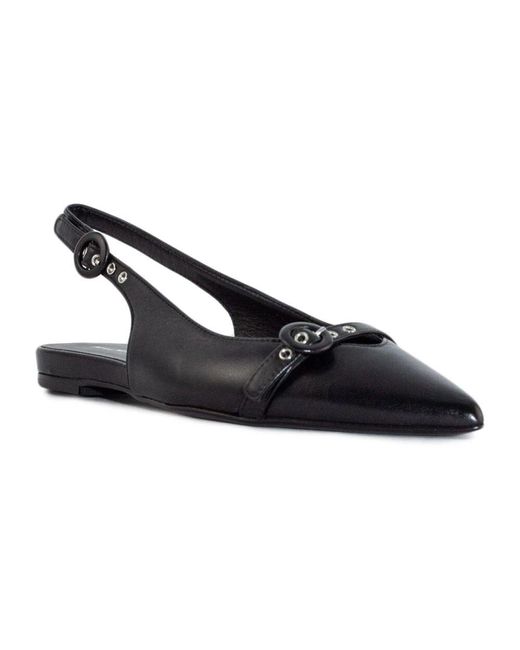 Halmanera Blue Schwarze Lederslingback-Flats
