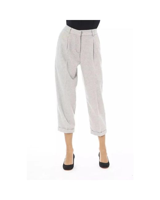 Alpha Studio White Cropped Trousers