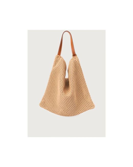 Orciani Natural Große Baumwoll- Und Lederschultertasche