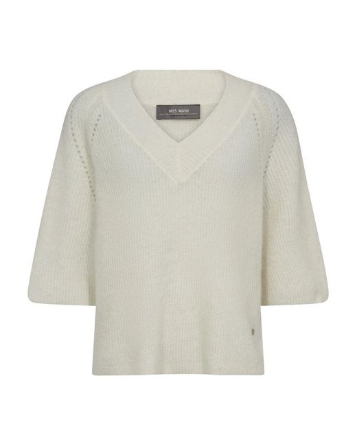 Mos Mosh White V-Ausschnitt Strickpullover Ecru