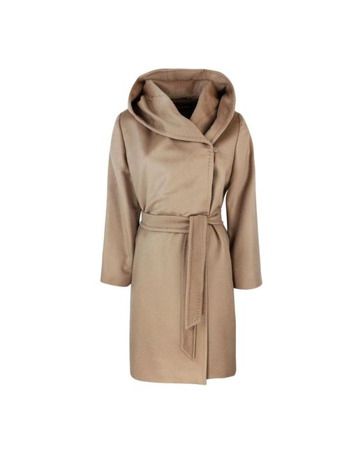 Max Mara Bruine Wollen Jas in het Natural