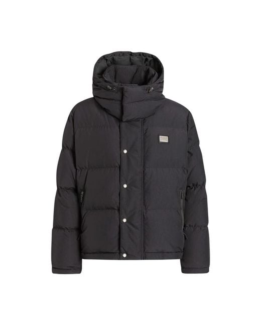 Dolce & Gabbana Grijze Gewatteerde Jas Met Capuchon in het Black voor heren