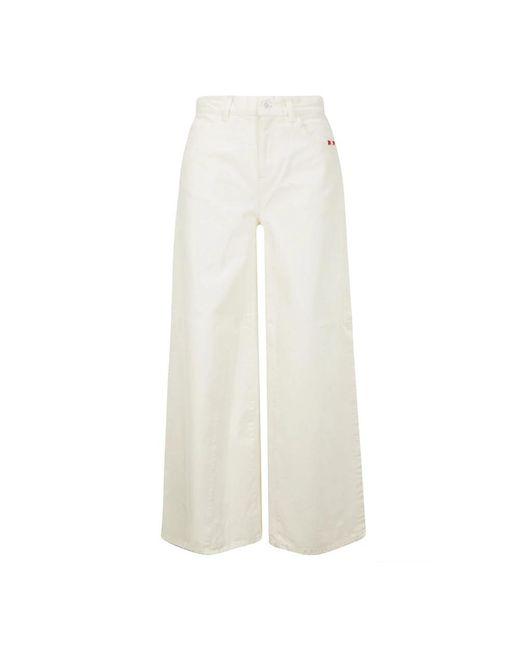 Jeans de pierna ancha con logo bordado AMISH de color White