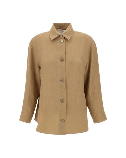 Max Mara Overhemden ,Bruin ,Linnen Bruine Linnen Overhemd in het Natural