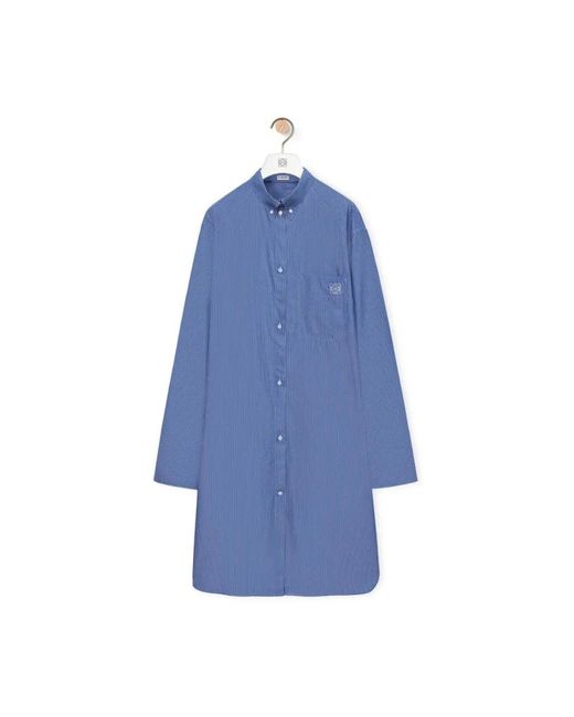 Loewe Blue Gestreiftes langes hemdkleid aus baumwollpopeline