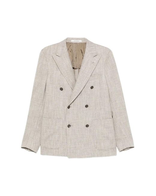 Tagliatore Herringbone Double-Breasted Jacket in het Natural voor heren
