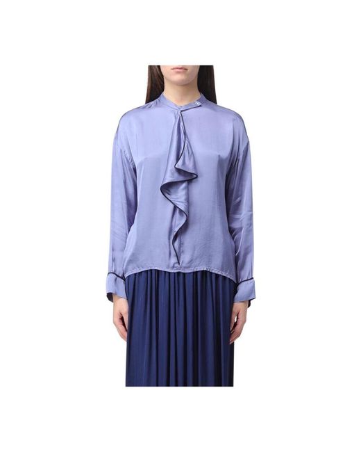 ALESSIA SANTI Blue Himmelblaue Seidenbluse Mit Rüschen