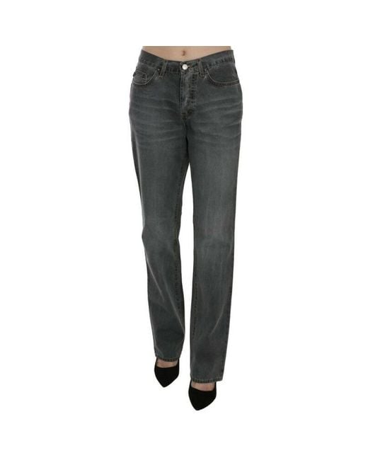 Just Cavalli Just Cavalli Gray Washed Mid Waist Straight Denim Pants Jeans
