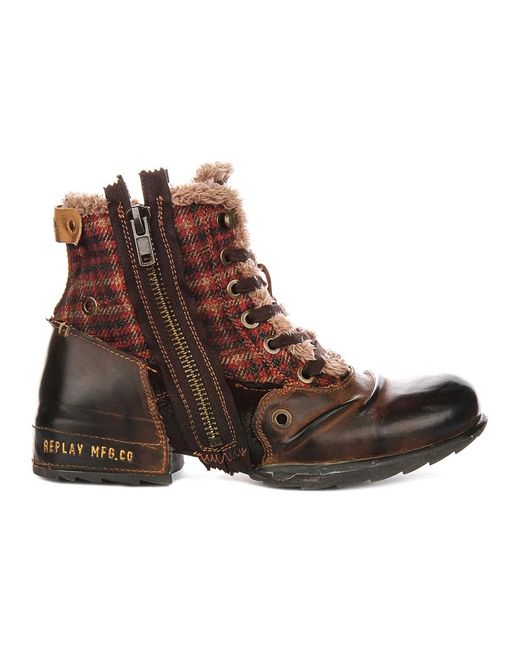 Replay Brown Lace-Up Boots for men