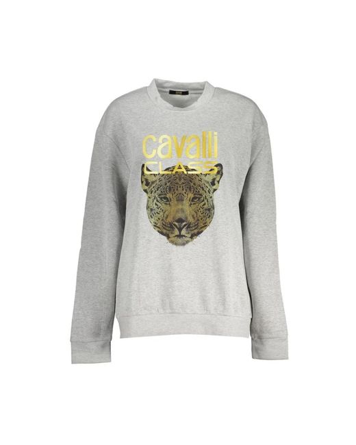 Roberto Cavalli Hoodies & Sweatvesten ,Grijs ,Katoen Grijs Fleece Sweatshirt Met Ronde Hals in het Gray
