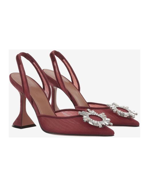 AMINA MUADDI Mesh Slingbacks Met Kristallen Broche in het Pink