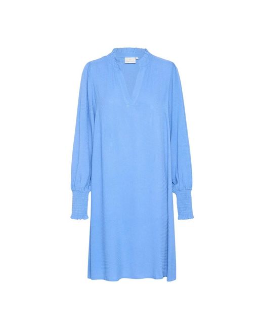 Kaffe Kleedjes ,Blauw ,Soepelvallende Jurk Met Smock Manchetten in het Blue