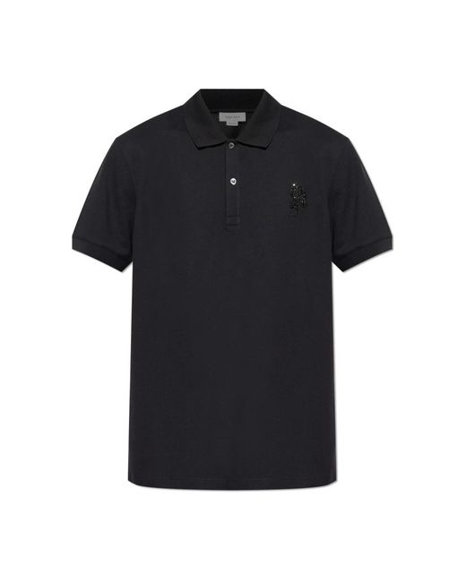 McQueen Tops ,Zwart ,Katoen Polo Shirt Met Een Glinsterende Applicatie in het Black voor heren
