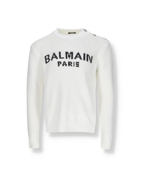 Balmain Pullover von Cotton Logo in White für Herren
