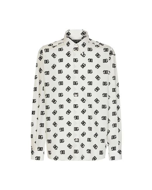 Dolce & Gabbana White Oversize Cotton Shirt With Dg Monogram Print for men