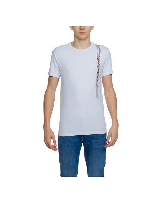 Emporio Armani Weißes bedrucktes baumwoll-t-shirt mit rundhalsausschnitt in Blue für Herren