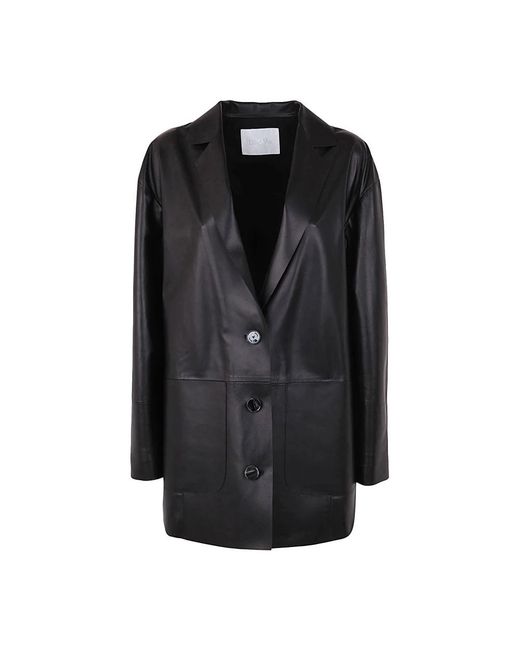 DROMe Jassen ,Zwart ,Leer Boxy Leather Blazerjas in het Black
