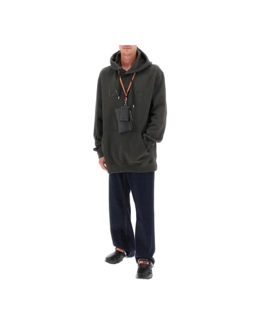Lanvin Hoodies & Sweatvesten ,Groen ,Katoen Curb Embroidered Hoodie in het Black voor heren