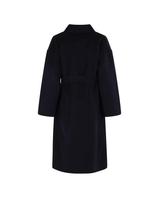 Semicouture Black Blauer Wollmantel Alice Mit Gürtel