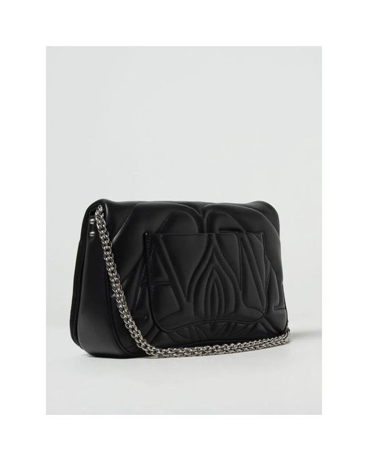 Alexander McQueen Black Gepolsterte Monogramm Schultertasche