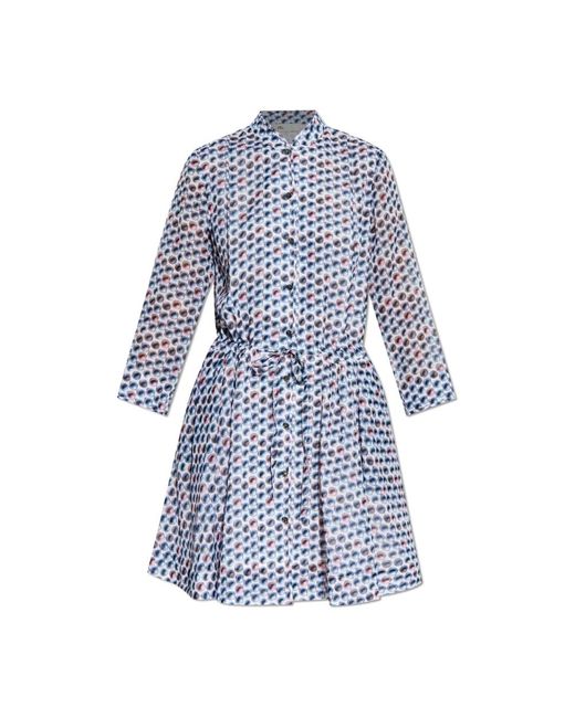 Tory Burch Blue Bedrucktes Mini-Hemdkleid
