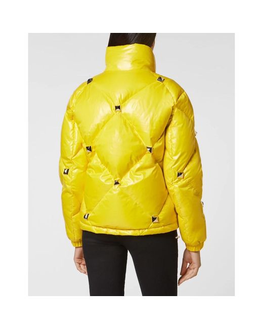Philipp Plein Jassen ,Geel ,Nylon Gewatteerde High-Shine Donsjas in het Yellow