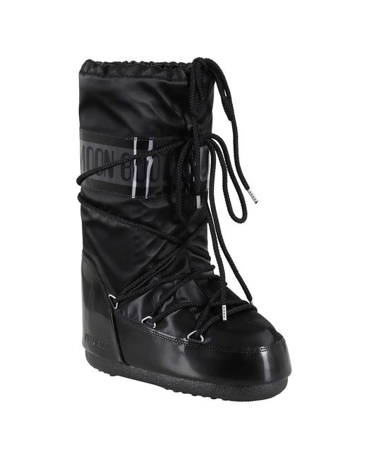 Moon Boot Black Schwarze Satin Icon Glance Stiefel