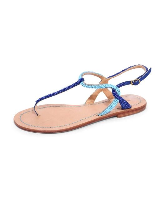Maliparmi Schoenen ,Blauw ,Sandalen Met Kralen En Kleurrijke Details in het Blue