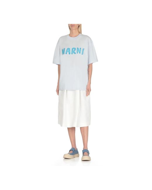 Marni Blue Hellblaues baumwoll-t-shirt rundhals