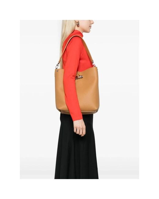 Longchamp Natural Karamell Leder Umhängetasche Mit Toggle-Verschluss