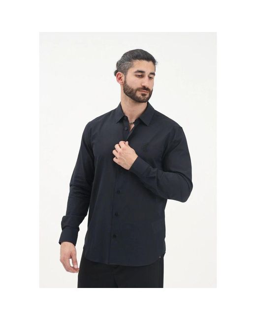 Just Cavalli Schwarzes Langarmhemd Modern Fit in Blue für Herren