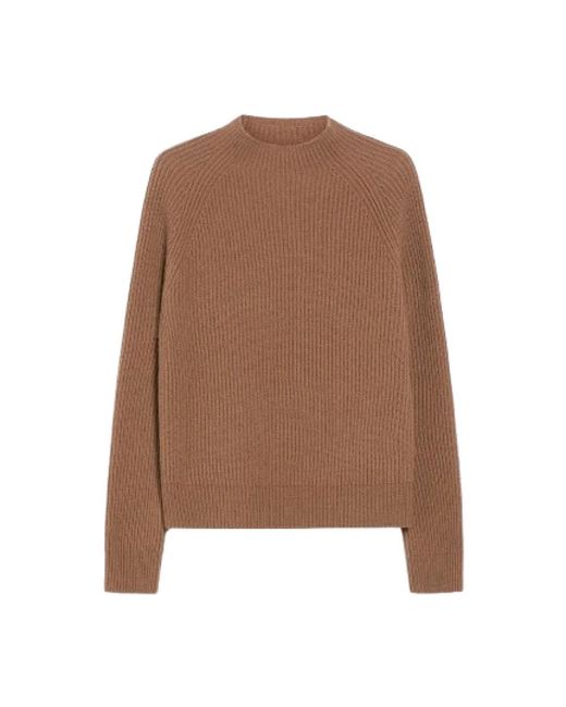 Max Mara Camel Wol Kasjmier Trui Engelse Rib in het Brown
