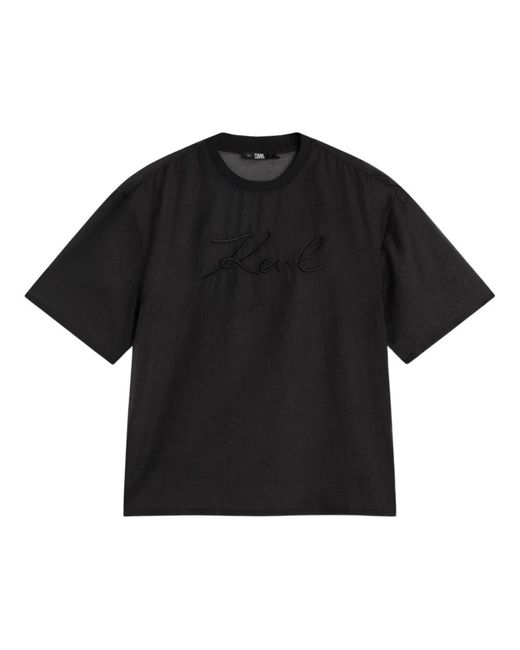 Camiseta de organza con firma Karl Lagerfeld de color Black