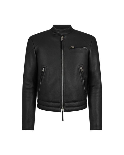 Tom Ford Graanlederen Rits Bikerjack Zwart in het Black voor heren