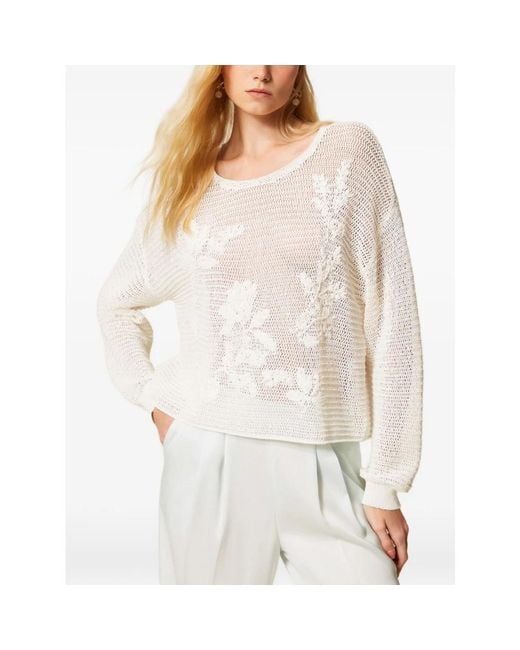 Twinset White Round-Neck Knitwear